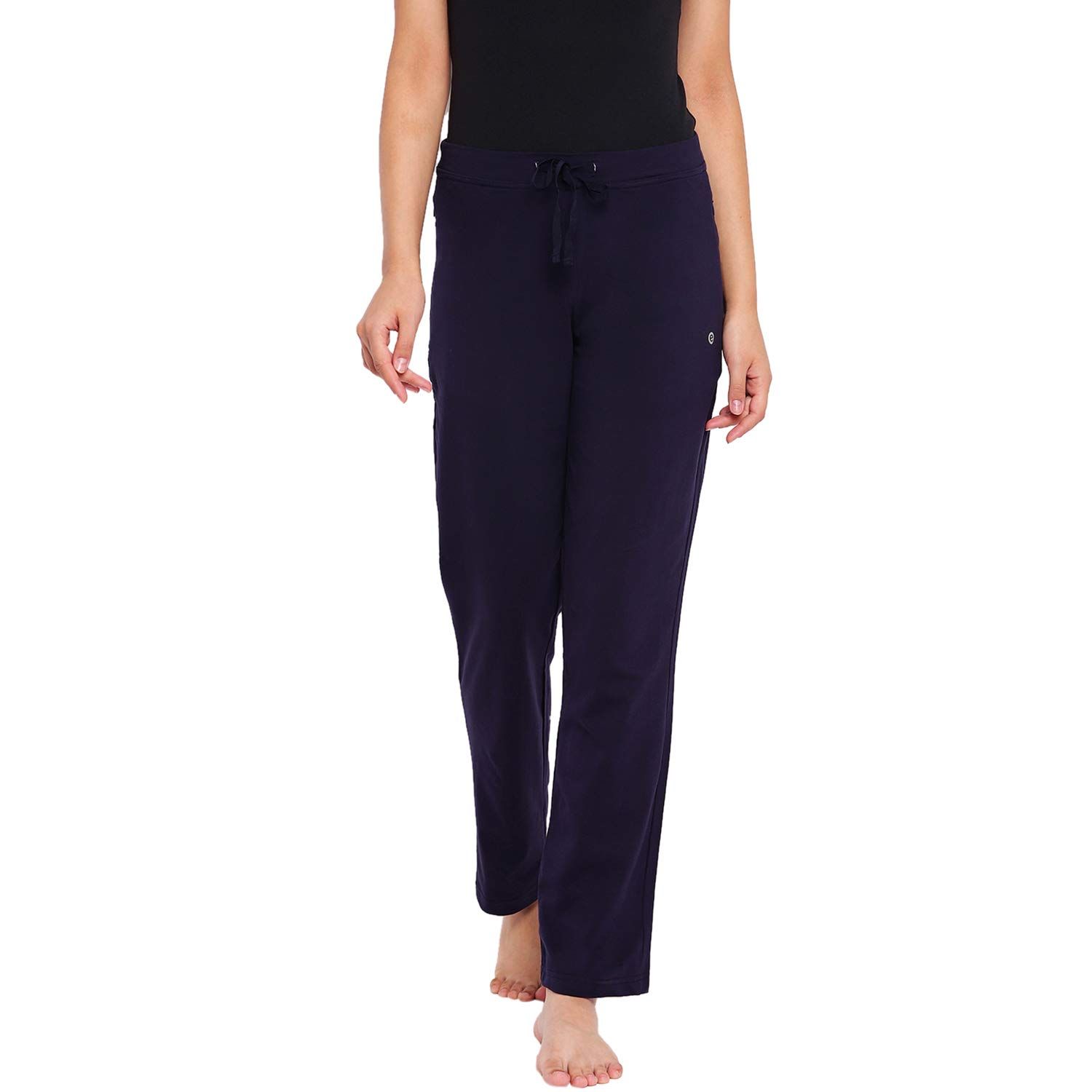 Enamor Essentials Womens Mid Rise Slim Fit Straight Leg Breathable Stretch Cotton Lounge Pants with Drawstring and Invisible Zipper Pockets- E014