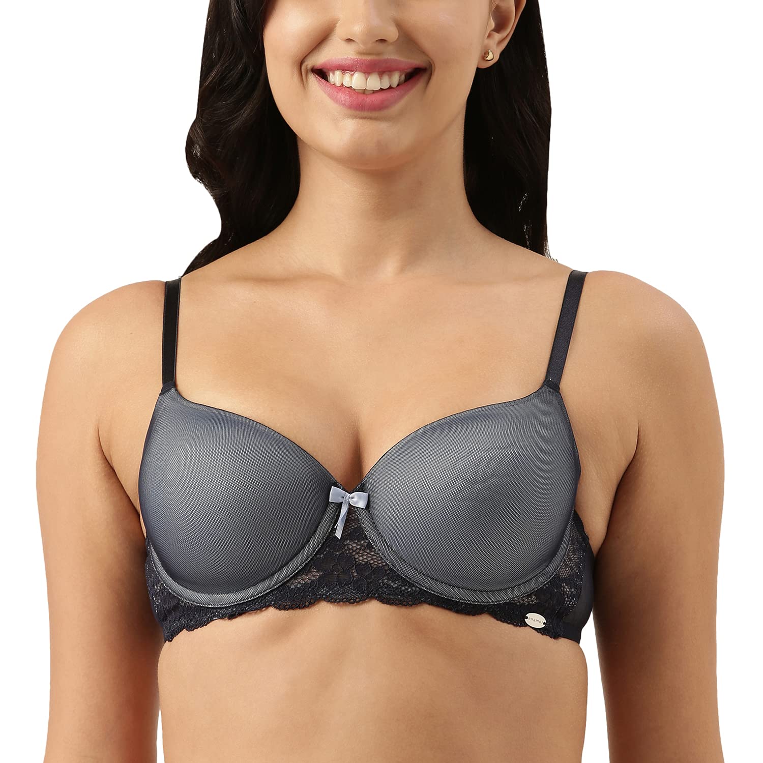 Enamor Women's Nylon Blend Padded Wired and Medium Coverage Curve Enhancing Balconette T-Shirt Bra - F066