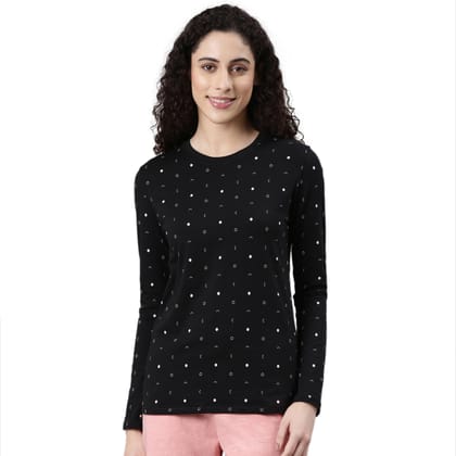 Enamor Women's Geometric Slim Fit T-Shirt (E257_Black Circle AOP Enamor Women's Geometric Slim Fit T-Shirt (E257_Black Circle AOP