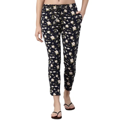 Enamor Women's Relaxed Lounge Pants (E048_Navy Hibiscus AOP_L)