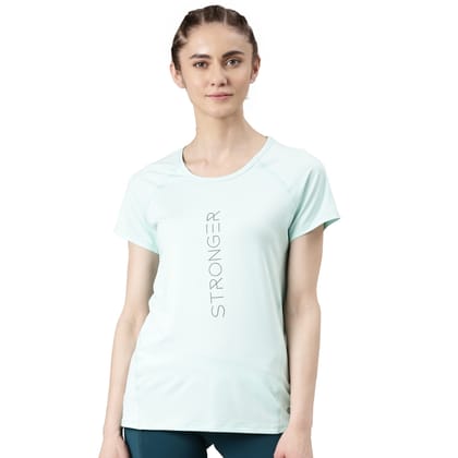 Enamor Women's Letter Print Relaxed Fit T-Shirt (E163_Soft Aqua Stronger Graphic