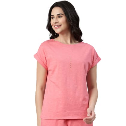 Enamor Women's Letter Print Relaxed Fit T-Shirt (E302_Pink TAFFYNIRVANA GRAHIC 2XL)