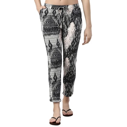 Enamor Women's Relaxed Lounge Pants (E048_Black Abstract Tribe AOP_XL)