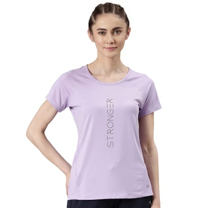 Enamor Women's Letter Print Relaxed Fit T-Shirt (E163_Soft Lilac-Stronger Graphic