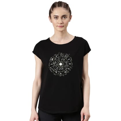 Enamor Women's Slim T-Shirt (E131_Jet Black with Graphic 2XL)