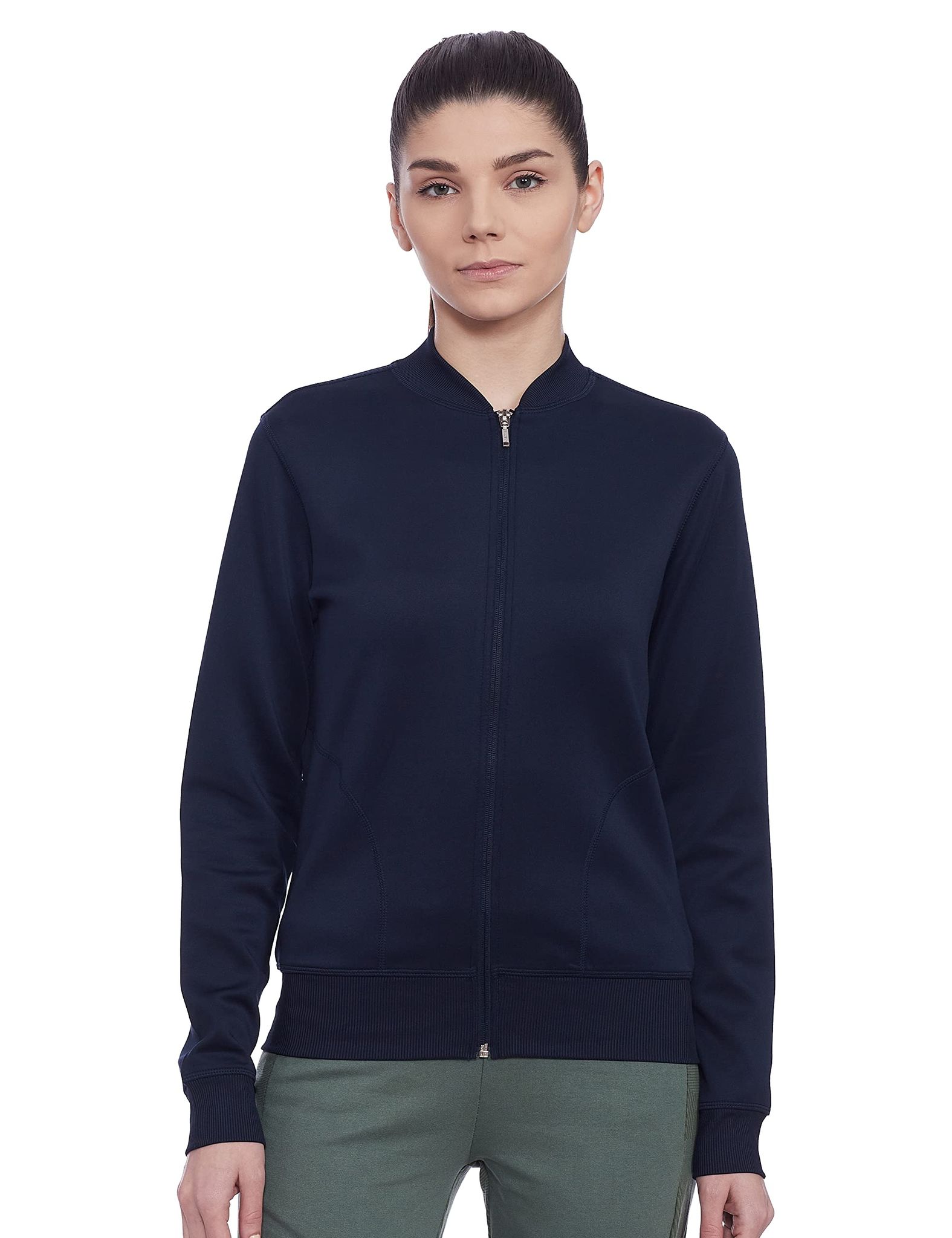 Enamor Athleisure A901 Relaxed Fit Bomber Jacket for Women|Breathable Antimicrobial Quick Dry 4-way Stretch Scuba Fabric Jacket With Zipper Pockets(A901-Navy-S)