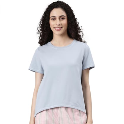 Enamor Women's Solid Relaxed Fit T-Shirt (E305_Blue Fog