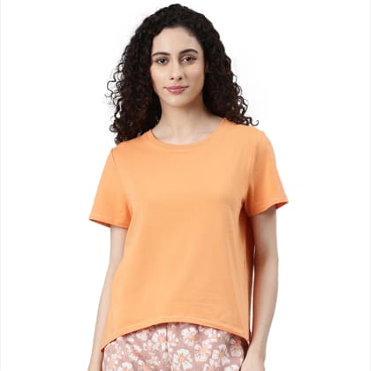 Enamor Women's Solid Relaxed Fit T-Shirt (E305_Tangerine