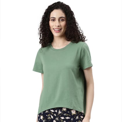Enamor Women's Solid Relaxed Fit T-Shirt (E305_Dark Ivy