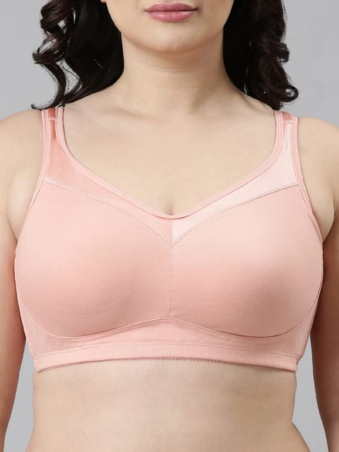Enamor A112 Smooth Super Lift Classic Full Support Bra - Stretch Cotton,  Non-Padded, Wirefree & Full Coverage Peach Blush