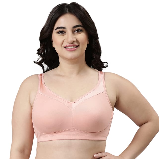 Enamor A112 Smooth Super Lift Classic Full Support Bra - Stretch Cotton, Non -Padded, Wirefree & Full Coverage Peach Blush
