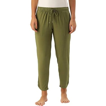 Enamor E048 Mid-Rise Tapered Shop In Lounge Pants for Women with Curved Slit Hems