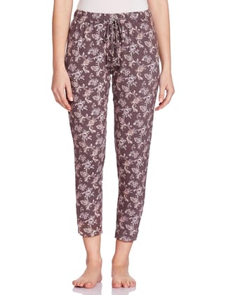 Enamor Essentials Women's Mid Rise 7/8th Relaxed Fit Soft & Drapey 4 Way Stretch Viscose Spandex Lounge Pants with 2 Side Pockets- E048(E048-Paisley Aop Umber Combo-S)