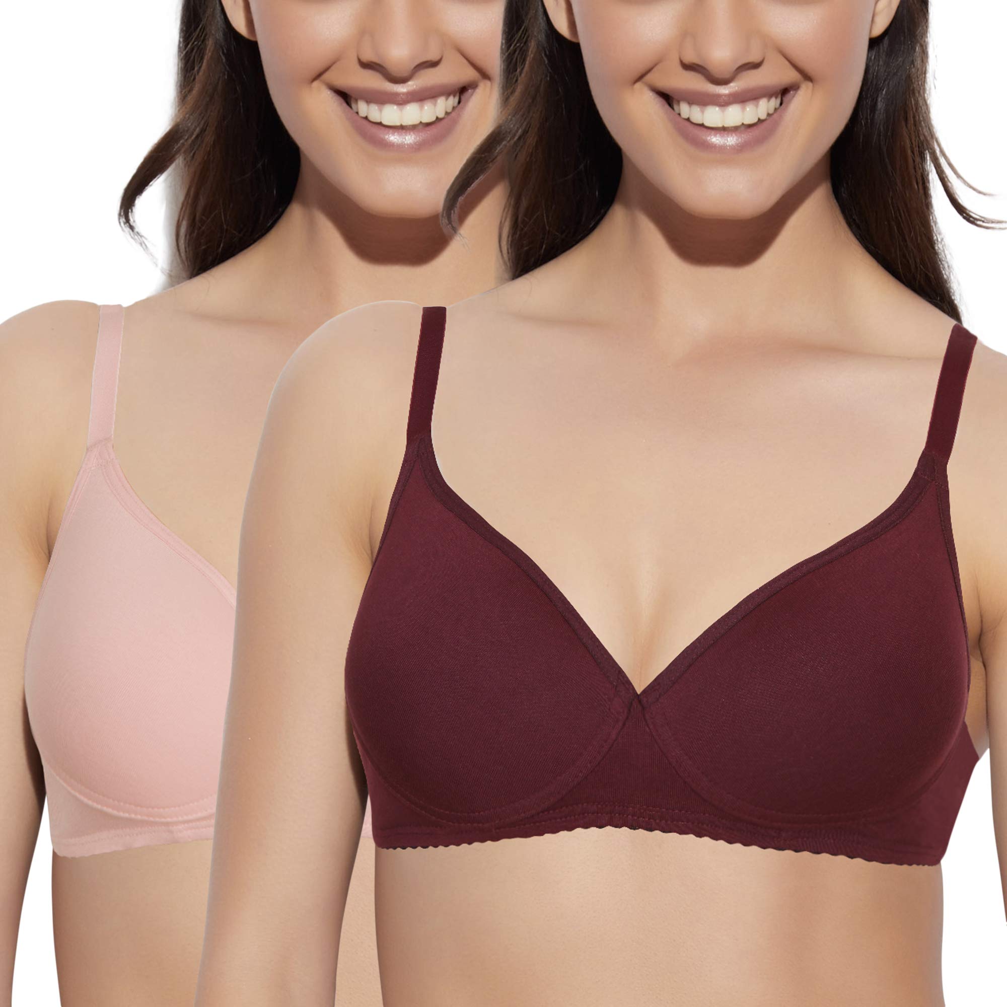 Enamor A039 Everyday stretchable cotton T-shirt Bra for women - Padded, non-wired & medium coverage | Available in solids & prints(A039-Grapewine/Pearl-34C)