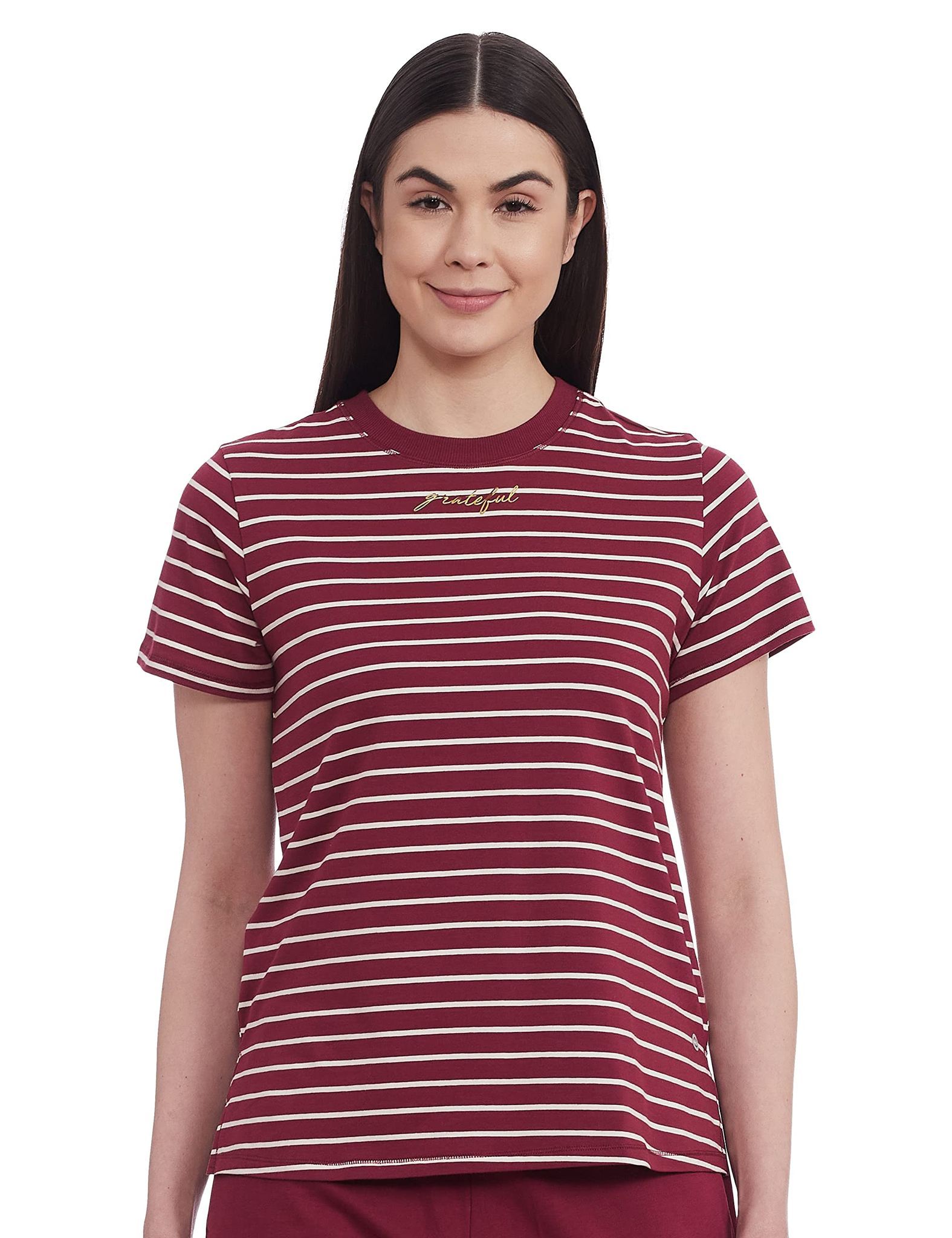 Enamor Cotton Blend Womens Active Wear T-Shirt (SS22ENAA3S1017, Brown, Extra Large)
