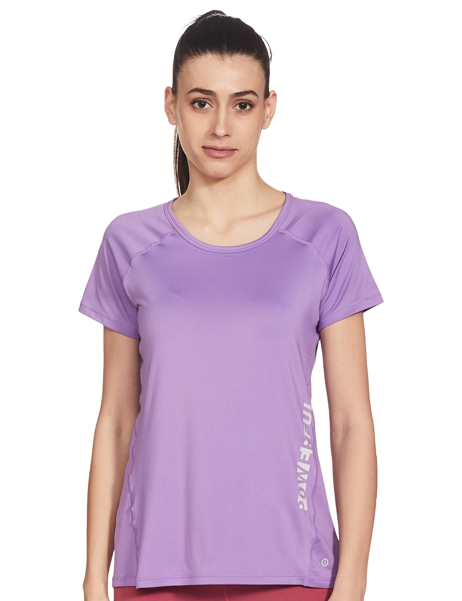 Enamor Athleisure Women's Polyester Relaxed Fit Long Length Raglan Sleeves Scoop Neck Quick Dry 4 Way Stretch Antimicrobial Graphic Tee - E163(E163-Orchid Glaze -S)