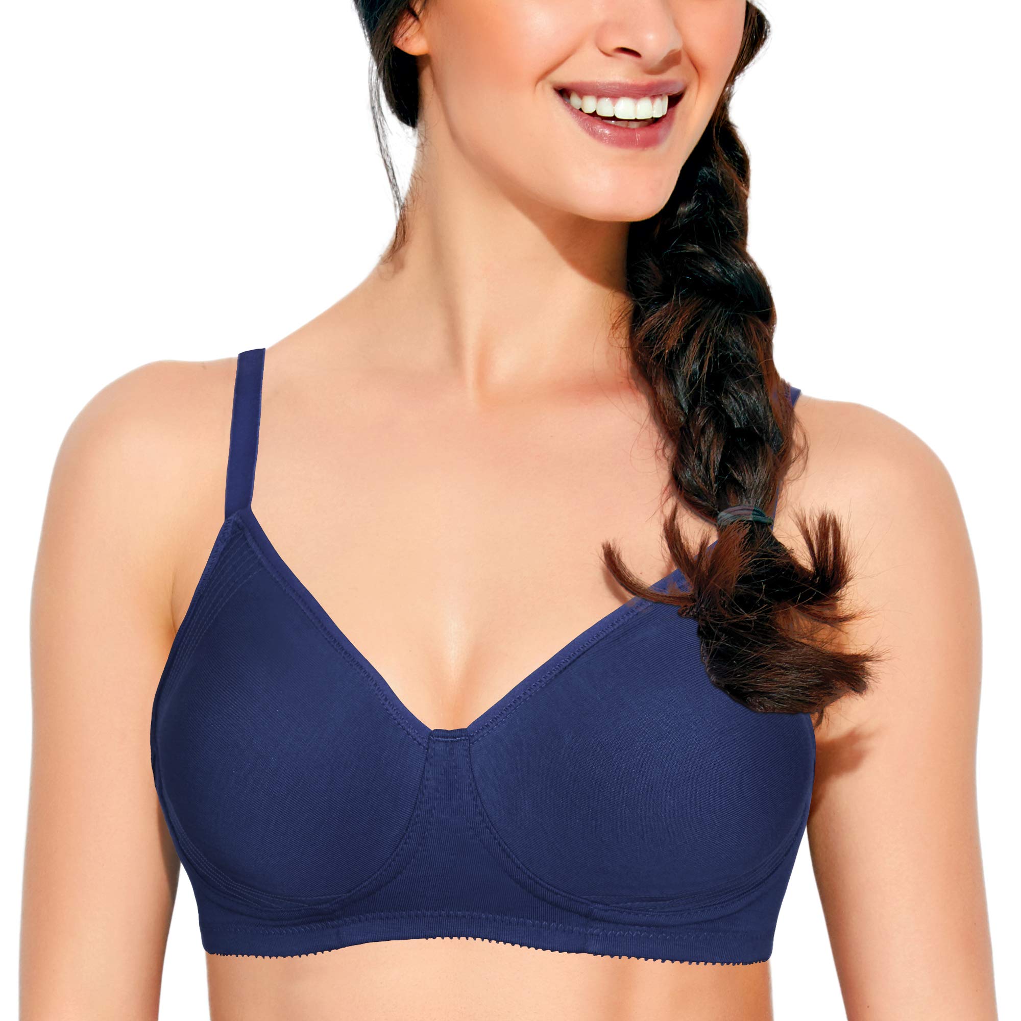 Enamor A042 Side Support�Shaper�Supima�Cotton Everyday�Bra - Non-Padded,�Wirefree�& High Coverage Navy Blue