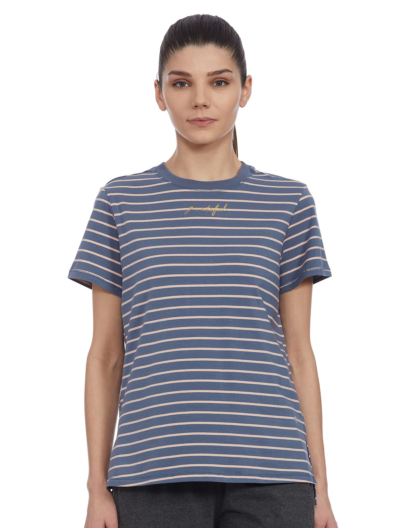 Enamor Cotton Blend Womens Active Wear T-Shirt (SS22ENAA3S1015, Vintage Indigo, Large)