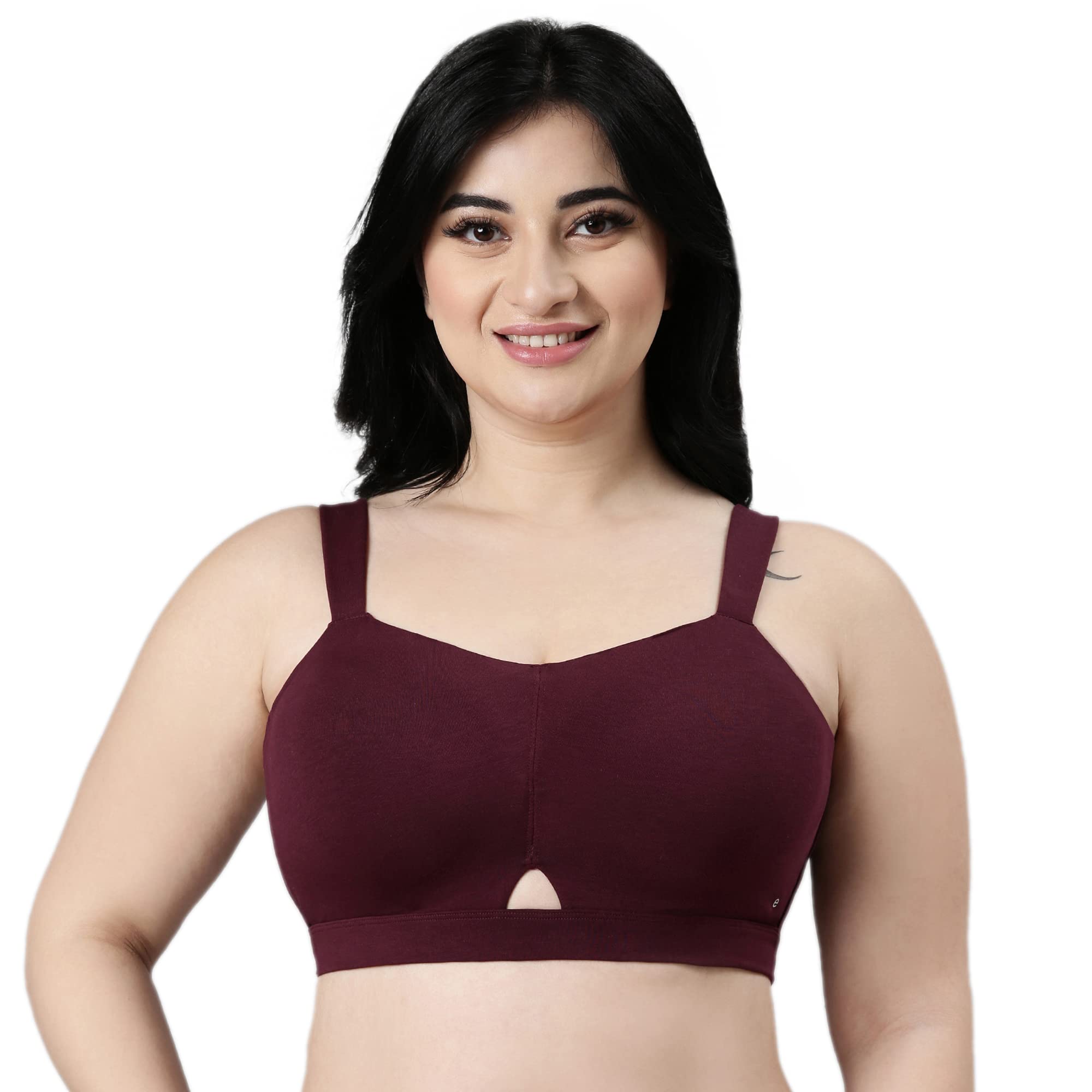 Enamor Women's 95% Cotton, 5% Spandex Wire Free Casual Minimiser Minimizer Bra (A064_Grape Wine_34C)