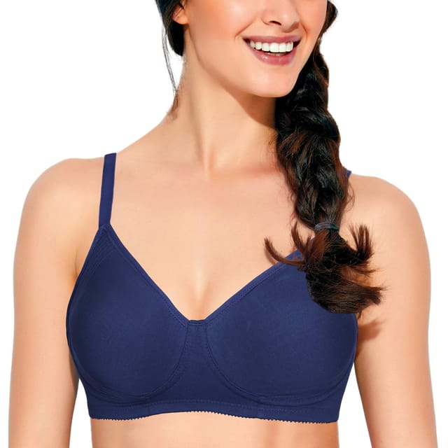 Enamor A042 Side Support�Shaper�Supima�Cotton Everyday�Bra -  Non-Padded,�Wirefree�& High Coverage Navy Blue