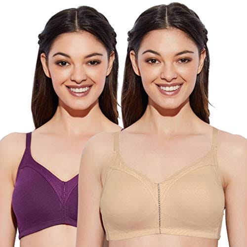 Enamor AB75 M frame No Bounce Full Support Cotton Bra for women - Non-Padded non-wired & full coverage with cooling fabric-(AB75_Paleskin/Purple_36B)