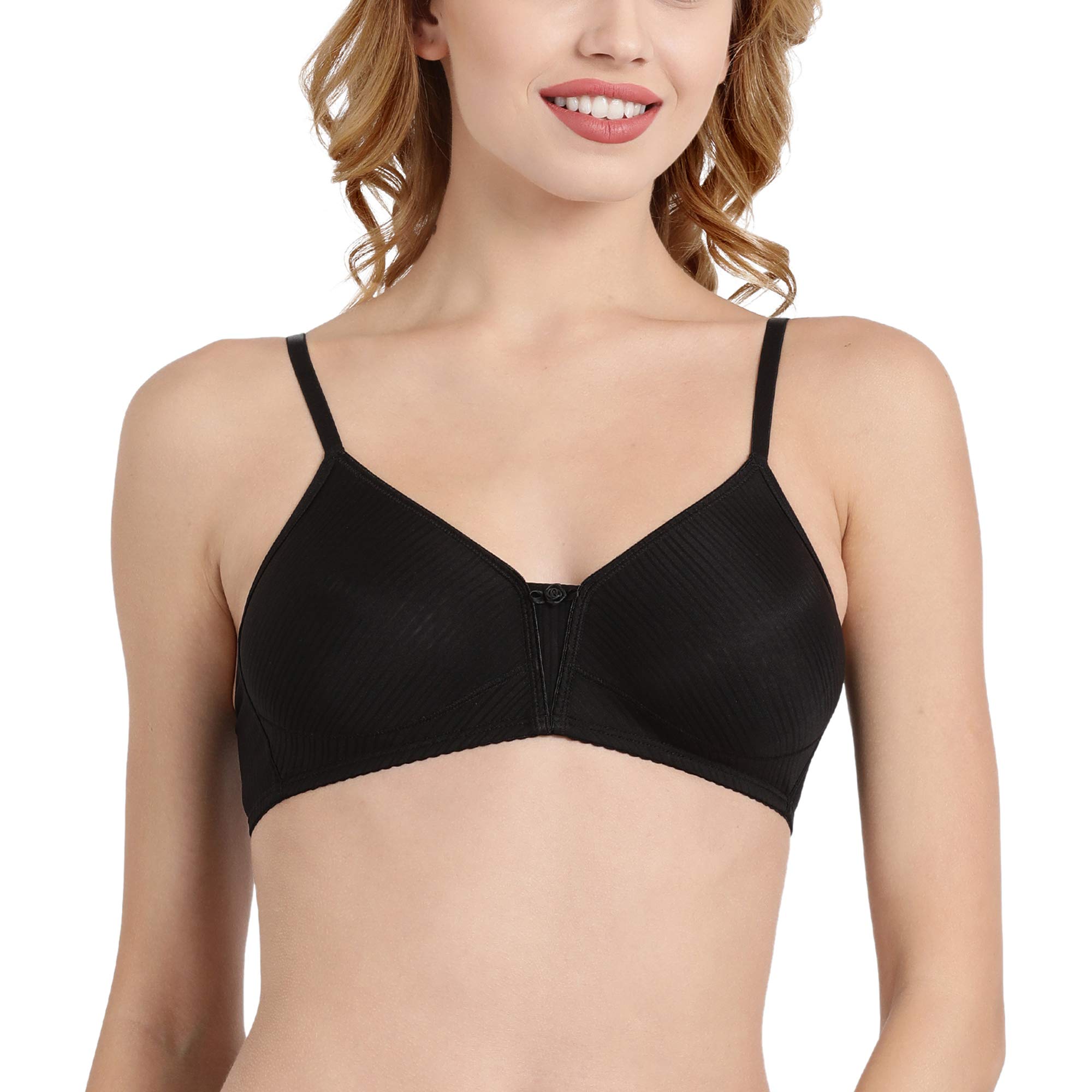 Enamor F094 Basic Moulded Easy Fashion Bra - Non-Padded� Wirefree � Medium Coverage - Black Shadow Strips