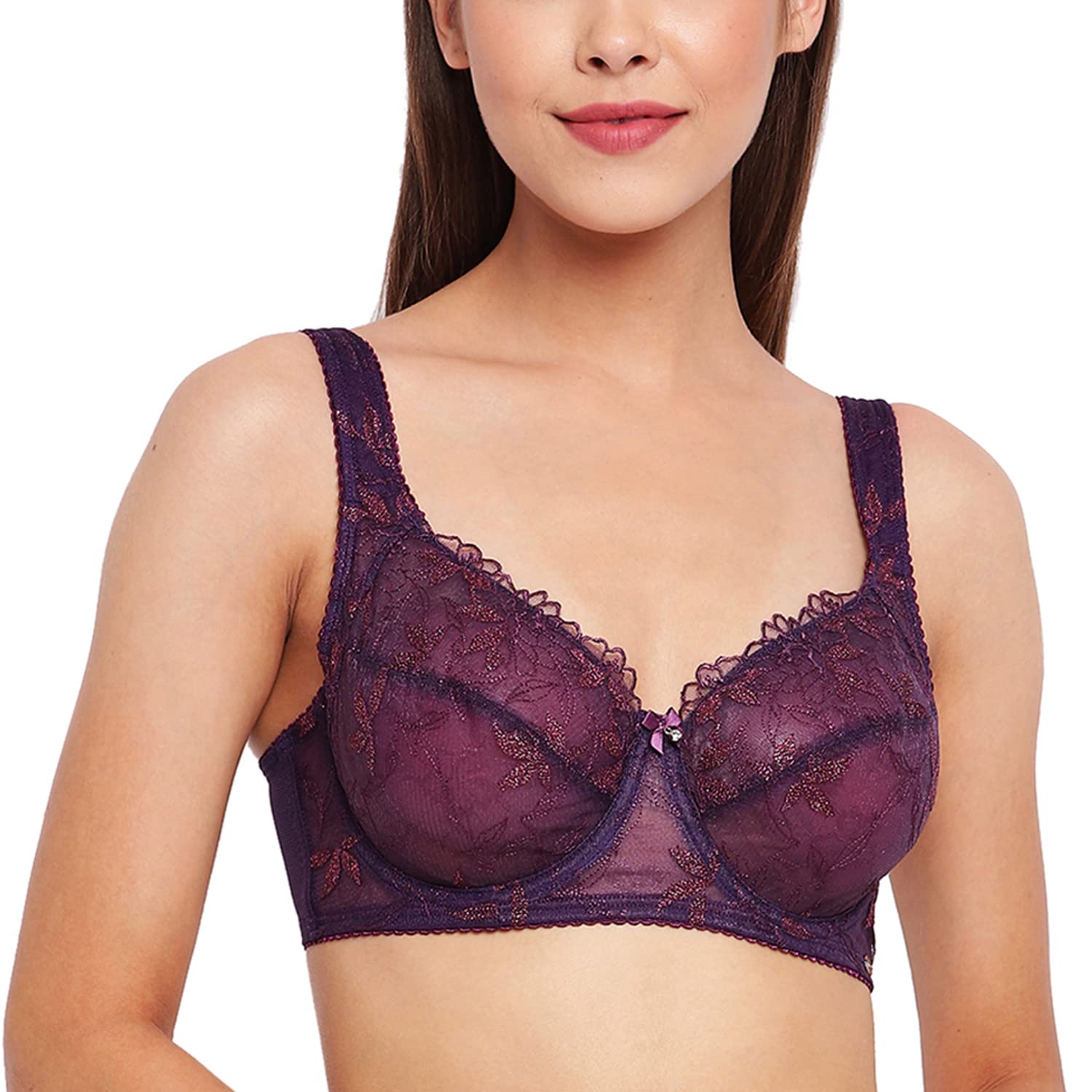 Enamor Women's High Coverage Bra Balconette Bra (F046_BERRYWINE_40D)