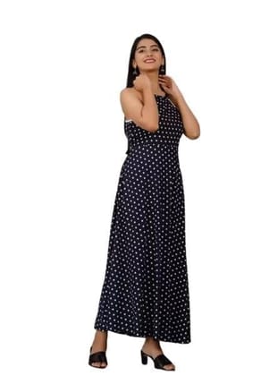 TRISHIKHA Women's Rayon Floral Printed Sleeveless Long Anarkali Gown/Kurti (Navy Blue)