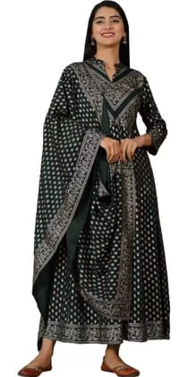 TRISHIKHA Women's Rayon Blend Floral Printed Anarkali Kurti with Dupatta (Bottle Green)