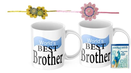 LOOPS N KNOTS Rakhi for Brother with Printed Ceramic Mug and Rakhi Combo |PPack of 2 Mugs& 2 Rakhi (Roli Chawal, Rakhi, Printed Mug,) | Best Rakhi Gift for Brother R&M381
