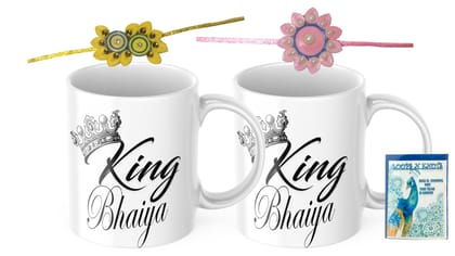 LOOPS N KNOTS Rakhi for Brother with Printed Ceramic Mug and Rakhi Combo |Pack of 2 Mugs& 2 Rakhi (Roli Chawal, Rakhi, Printed Mug,) | Best Rakhi Gift for Brother R&M386