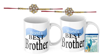 LOOPS N KNOTS Rakhi for Brother with Printed Ceramic Mug and Rakhi Combo |PPack of 2 Mugs& 2 Rakhi (Roli Chawal, Rakhi, Printed Mug,) | Best Rakhi Gift for Brother R&M445