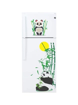 Sticker Studio Panda Eating Bamboo Fridge Sticker & Decal (PVC Vinyl, Size- 58 Cm X 50 Cm)