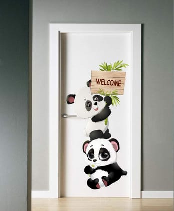 Sticker Studio Cute Cartoon Pandas Wall Sticker Bedroom Wardrobe Windowsill Living Room Waterproof Decorative Sticker & Decal (PVC Vinyl, Size- 58 Cm X 43 Cm)