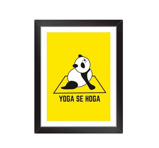 Sticker Studio Yoga Panda Motivation Art Painting Wall Framed Poster  Sticker Vinyl for Bedroom Studyroom Walls of Home Office (10.5 X 13.5  Inches, Multicolour)