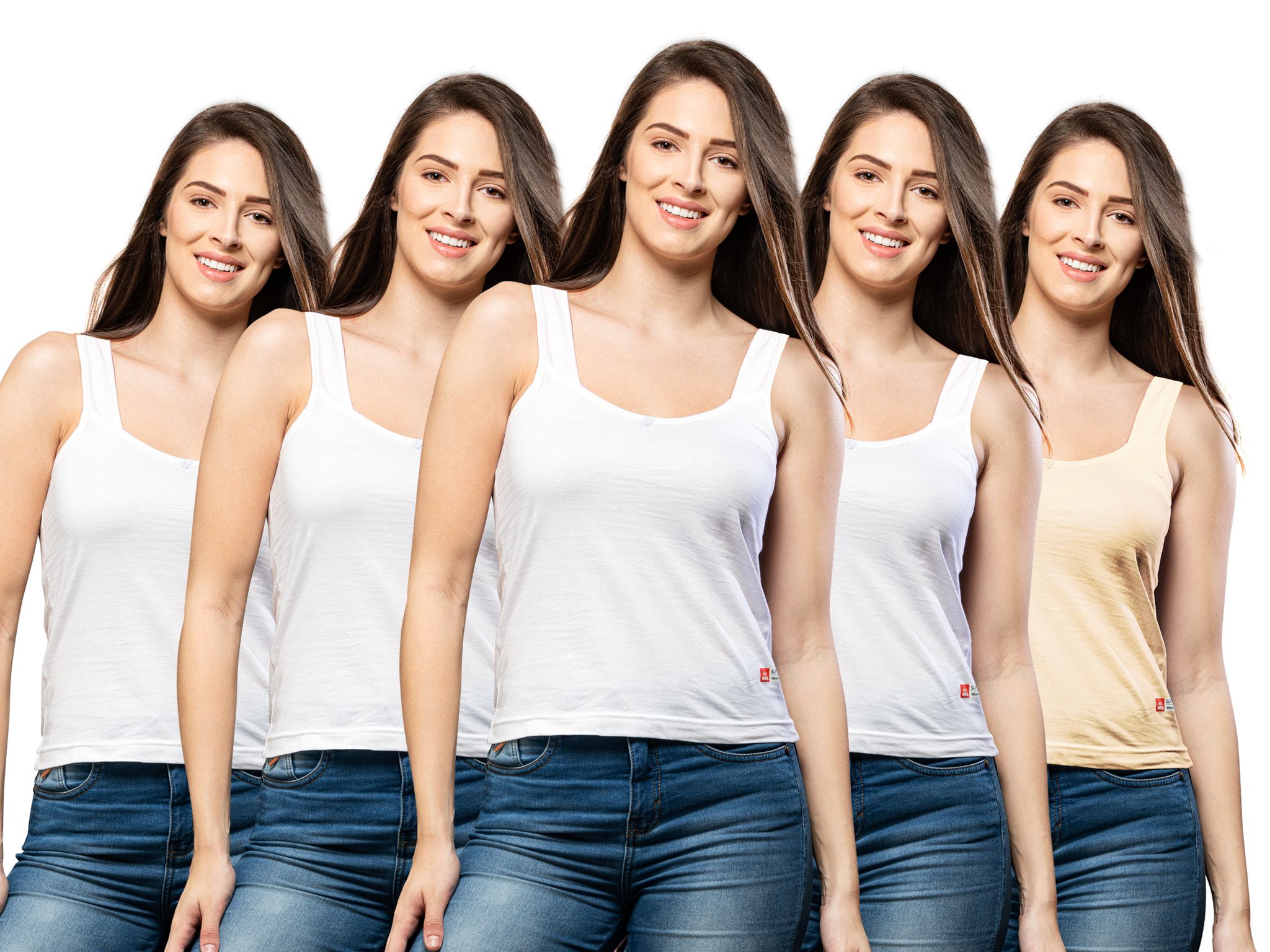 NRG Womens Cotton Assorted Colour Tank Top Half Slips ( Pack of 5 White - White - White - White - Skin ) L12 Camisole