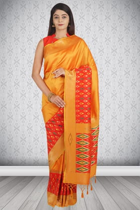 Yellow and Red Patola Soft Silk Saree With Tikli work