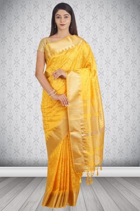Yellow Linen Saree With Embellished Design