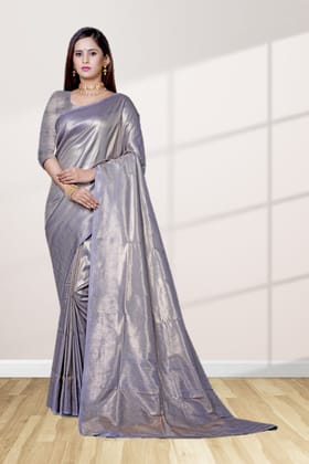 Grey Dharmavaram Tissue Silk Saree