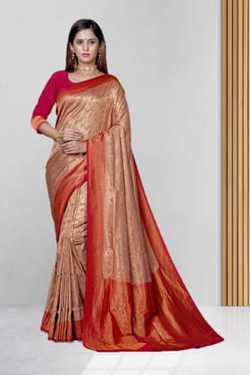 Kanjiwaram Silk Brocade Saree with Red border
