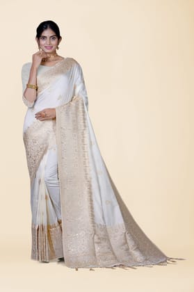 Enticing Off- white Dola Silk Saree