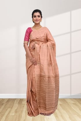 Beige Khadi Silk Saree with Woven Design
