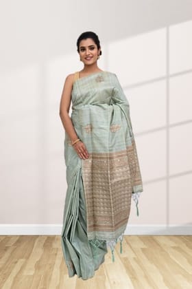 Sea Green Khadi Silk Saree with Woven Design