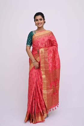 Beautiful Pink Saree With Jaal Work and Modish Designs With Zari Border