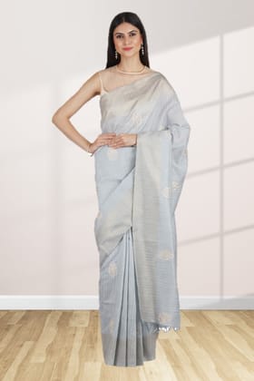 Blue Tussar Silk Saree With Woven Design