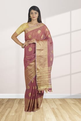Maroon Linen Saree With Foil Print