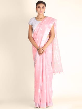 Pink Linen Saree With Foil Print