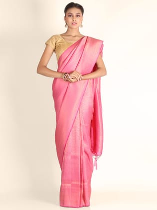 Alluring Pink Brocade Silk Saree