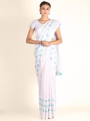 Off White Linen Saree With Flawless Work
