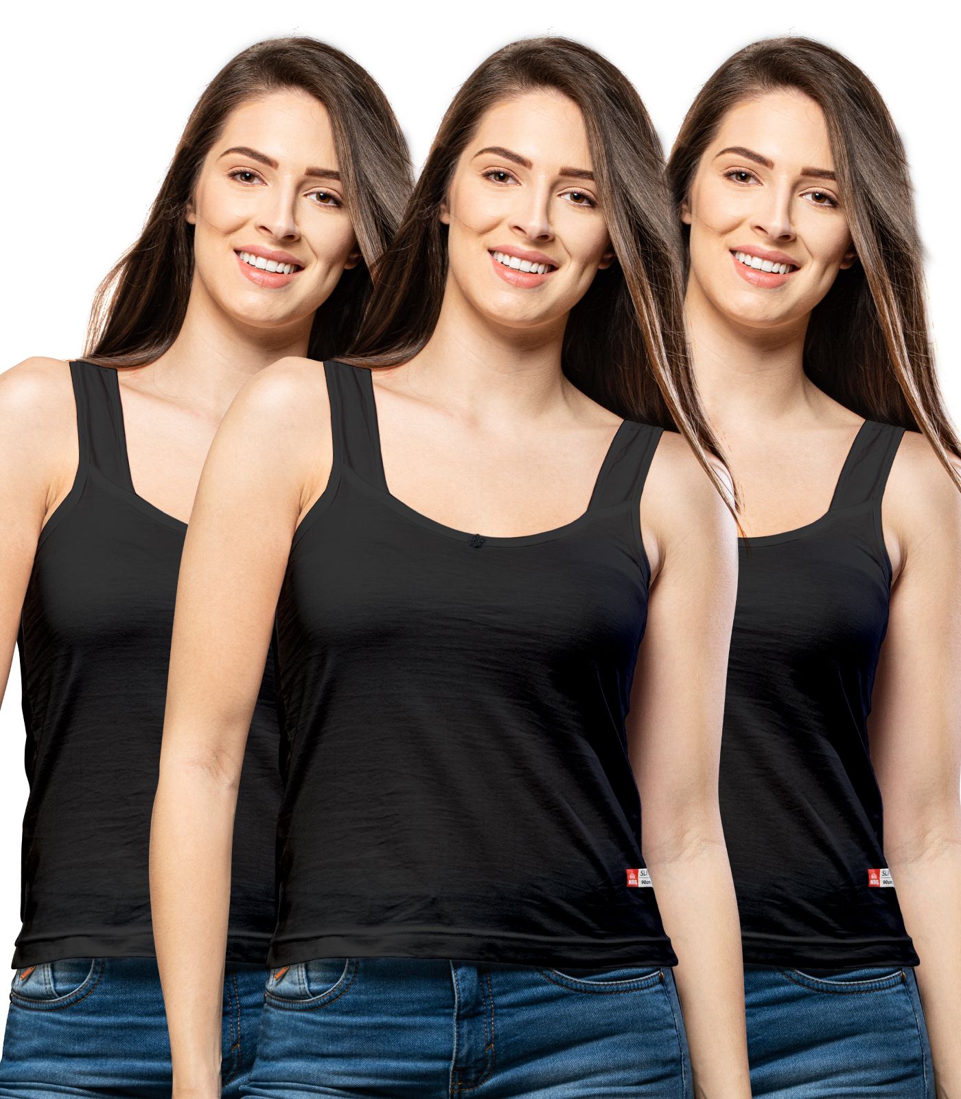 NRG Womens Cotton Assorted Colour Tank Top Half Slips ( Pack of 3 Black - Black - Black ) L12 Camisole